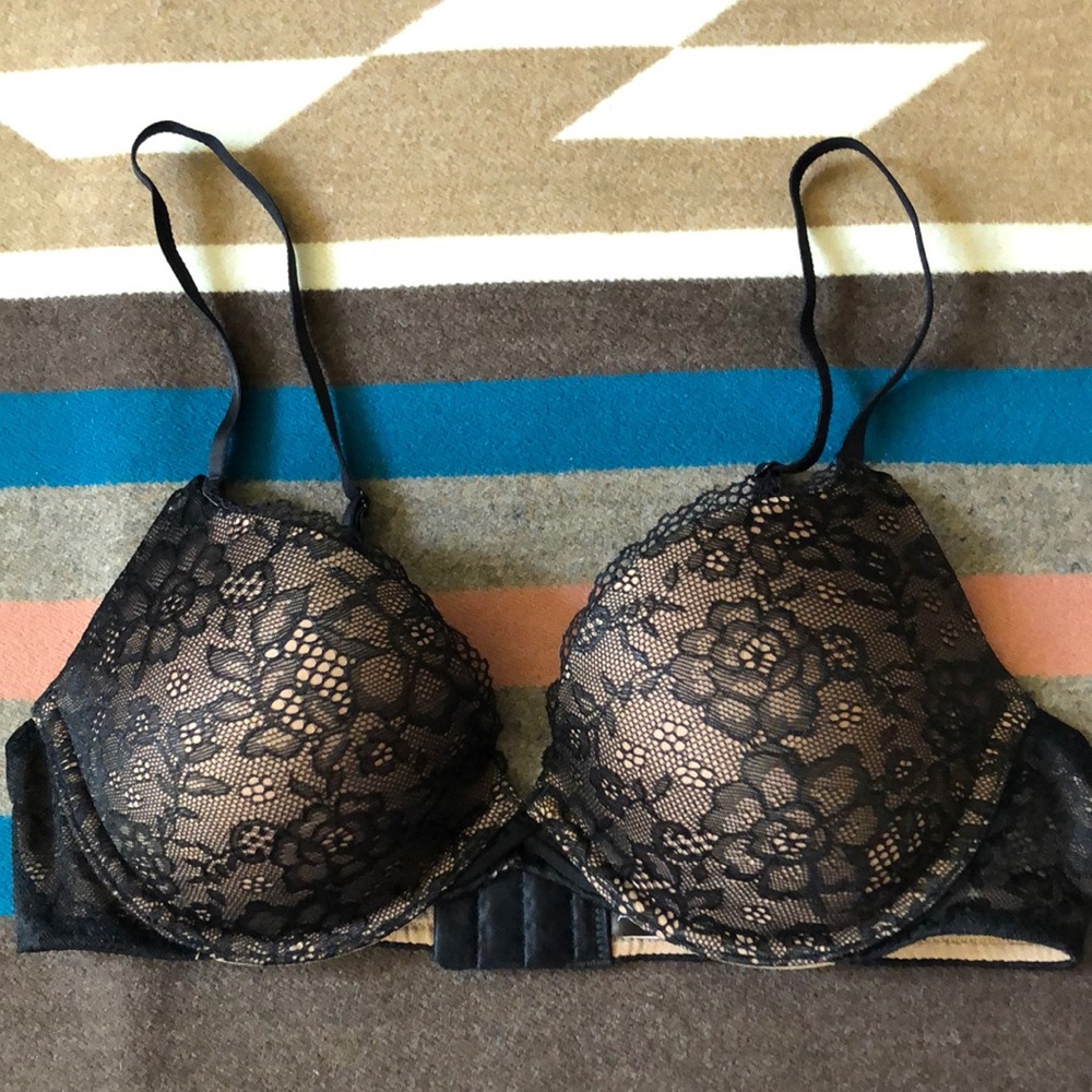 Black Lace on Pale Nude Push-Up Bra
